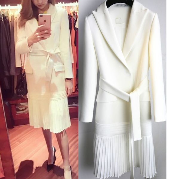 

2019 новая мода женская одежда отложным воротником полный рукавом открыть стежка пояса плиссированные дна, Tan;black