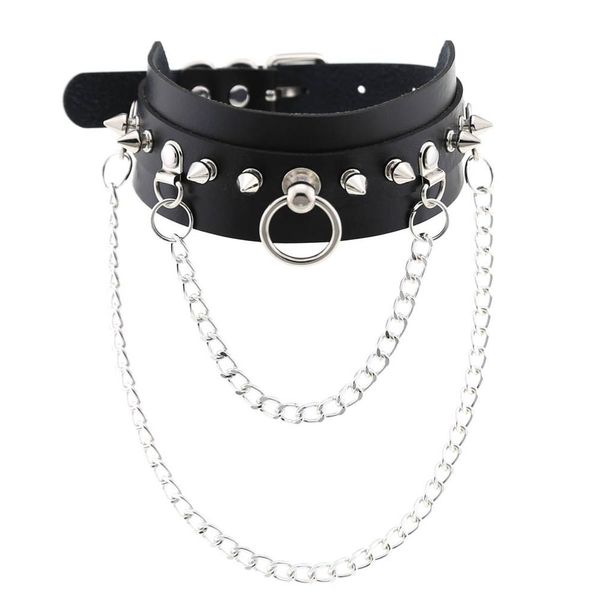 

kmvexo 2019 harajuku spike rivet choker gothic pu leather chain necklace women collar anime necklace rock statement rave jewelry, Golden;silver