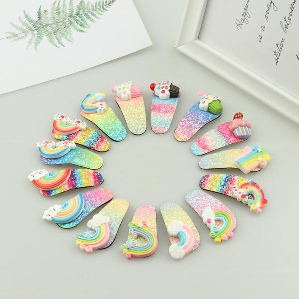 

15 colors hair accessories cartoon rainbow glitter hair clips for girls princess bb hairpins gifts baby barrettes headwear, Slivery;white