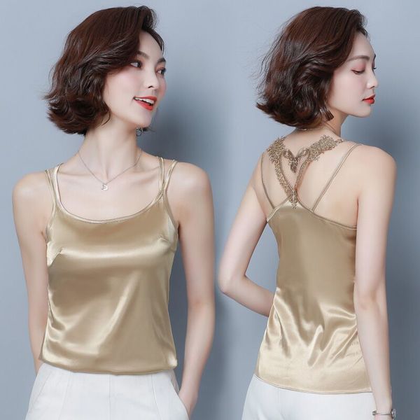 

women's spring and summer sleeveless camisole simulation silk women loose large size women inner camis tank x261, White