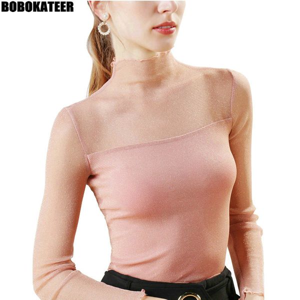 

bobokateer pink summer тенниска женщины tshirt stretch прозрачный top sexy тонкий с длинным рукавом майка одежда женщин весна 2020, White