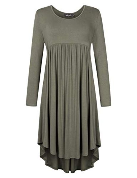 

amz plus plus size scoop neck long sleeve pleated tunic casual dress for women, Black;gray