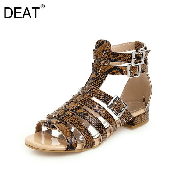 

sandals [deat] 2021 spring summer western style double belt buckle hollow out snake pattern for women shoes fashion 10g969, Black