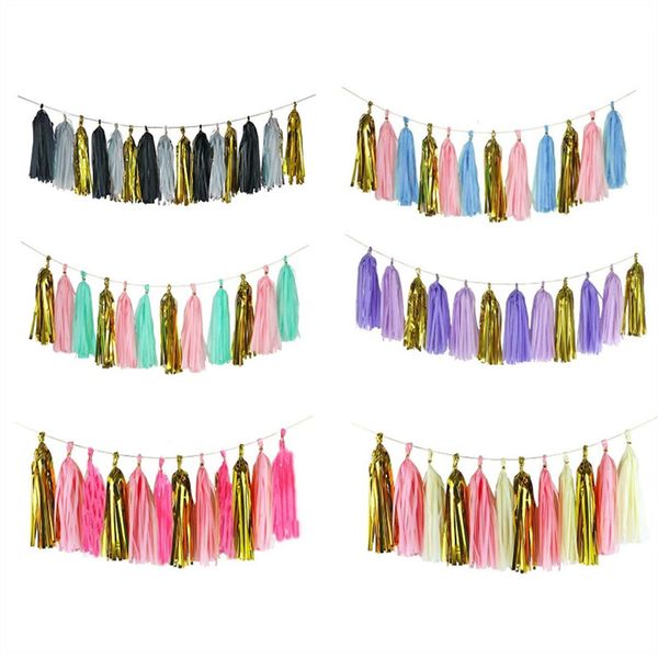 

15 sheets tissue paper tassels garland ribbon curtain bunting party diy pom poms baby shower wedding decorations flowers