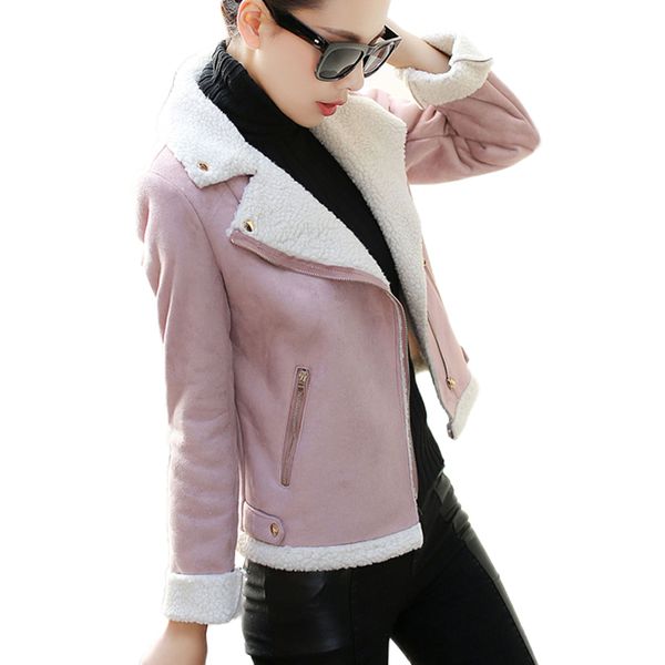 

winter suede short jacket&outerwear womens new thicken lambswool slim padded cotton coat fashion female soft warm 2017 parkas326, Black