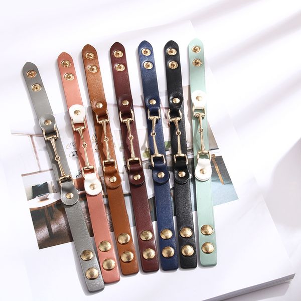 

Luxury Design High Quality Adjustable Multi Colors Real Leather Link Bracelet Gold Plated Metal Charm Bracelets for Gift