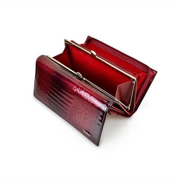 

new women oil cow leather wallet female purses big capacity hasp zipper purse ladies long wristlet clutch coin card holders, Red;black