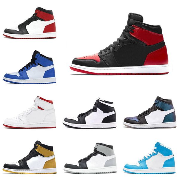 

new 1s mens basketball shoes bred toe shadow unc game royal chicago 1 trainers sneaker men sports shoe size 7-13 discount