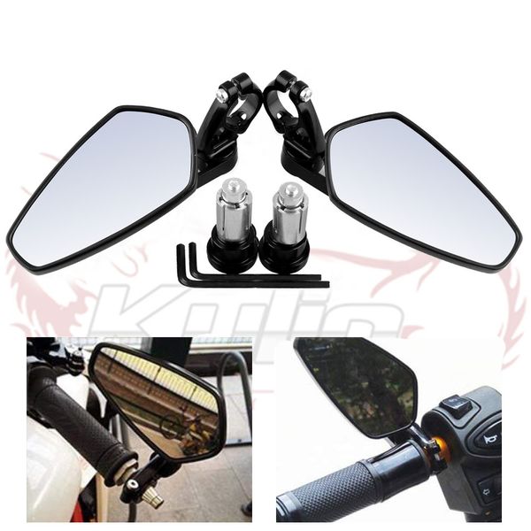 

1 pair 7/8" 22mm universal cnc aluminum motorcycle rear view black handle bar end side rearview mirrors mb-mr007-bk