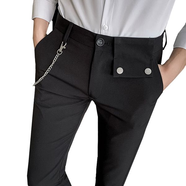 

2020 новое мужское платье брюки длина лодыжки уличная одежда мужские однотонные брюки формальные slim fit повседневный офисный костюм брюки, White;black