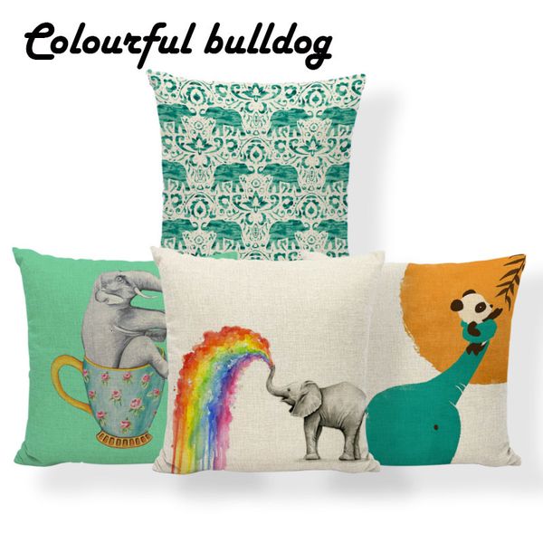 

elephant rainbow cushion covers animal panda pillowcases pop art l lumbar support pillowslip covers 43cm polyester colorful
