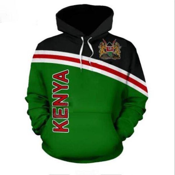 

new fashion cool sweatshirt hoodies men women 3d print love my country kenya flag style streetwear long sleeve clothes aa06, Black