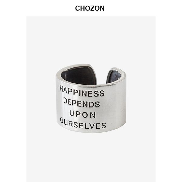 

925 sterling silver happiness depend up on ourselves vintage do old wide area ring personality fashion jewelry for woman gift, Golden;silver