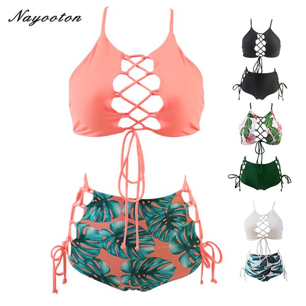 

plus size bandeau bikini 2019 swimwear women high waist swimsuit two pieces brazilian bikini set swimming bathing suit s-3xl