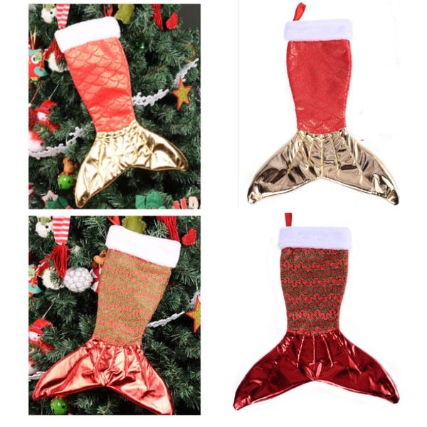 

mermaid christmas stocking decoration christmas tree hang ornaments party decor gold candy socks bags xmas gifts bag an2555