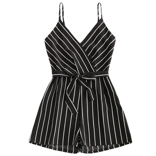 

rompers womens jumpsuit womens v-neck sleeveless strappy holiday short playsuits striped cami belt romper jumpsuit costumes, Black;white