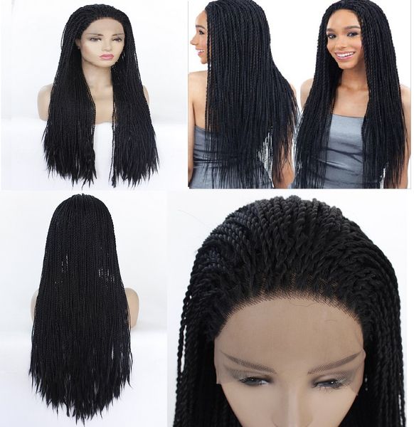 

new designer fashion sell africa braid lace front wig hand rubbing two strands black synthetic hair wigs marely braid plaint full head, Black;brown