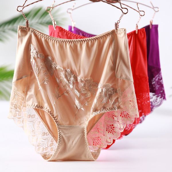 

women's panties 3pcs/lot women plus size embroidered briefs big elasticity modal underwear large underpant high waist [60-120 kg], Black;pink