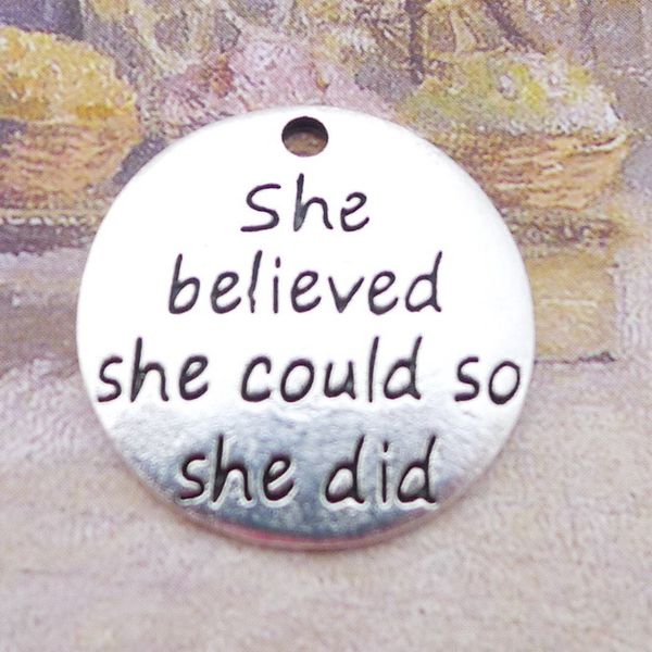 

22mm tibetan silver she believed she could so did charms message round, antique dangle vintage metal pendants jewelry making, Bronze;silver