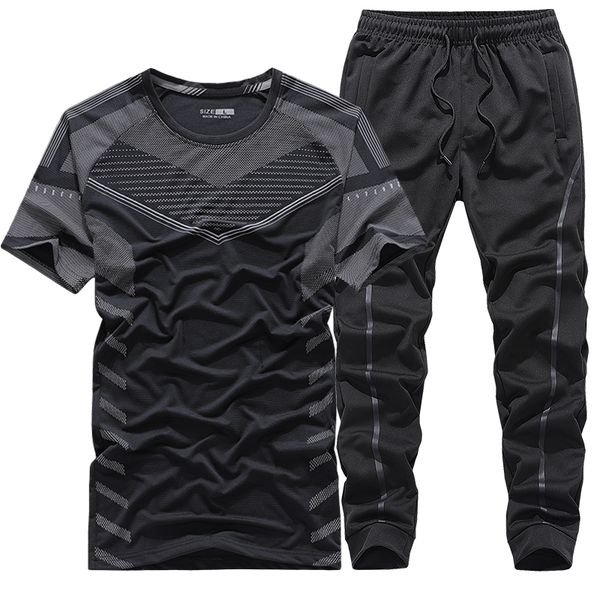 

tracksuit men casual sets new summer sportswear suit two piece t-shirt + pants male print running clothing quality set, Gray