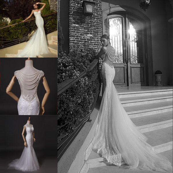 

русалка свадебное платье новый vestidos де novia шнурка аппликация бисероплетение pearls милая шеи спагетти ремень рукавов backless свадебны, White