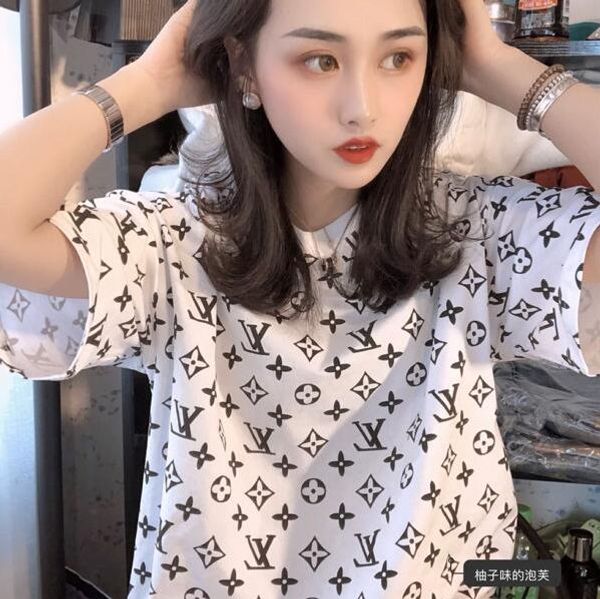 

the new summer designer popular print short sleeve t-shirt web celebrity luxury short sleeve t-shirt women's top, White