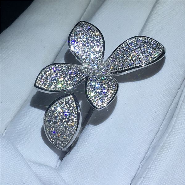 Vecalon Hanamde Flower Party Ring Pave Setting 5A Zircon Cz Sterling Sier Engagement Wedding Band Anéis para mulheres joias