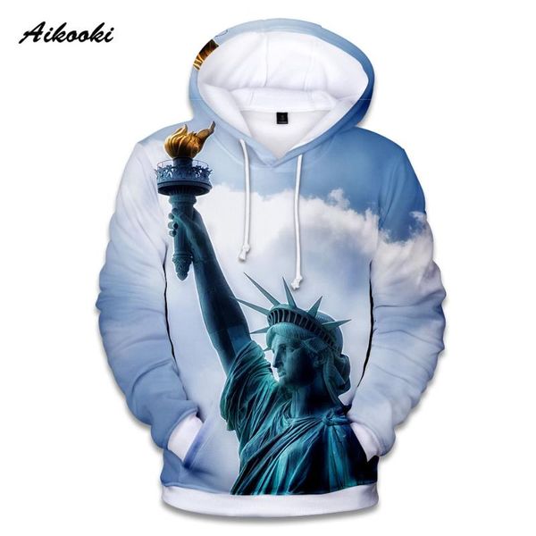 

aikooki united states statue of liberty hoodies men/women sweatshirts hooded 3d print winter polluvers coat, Black