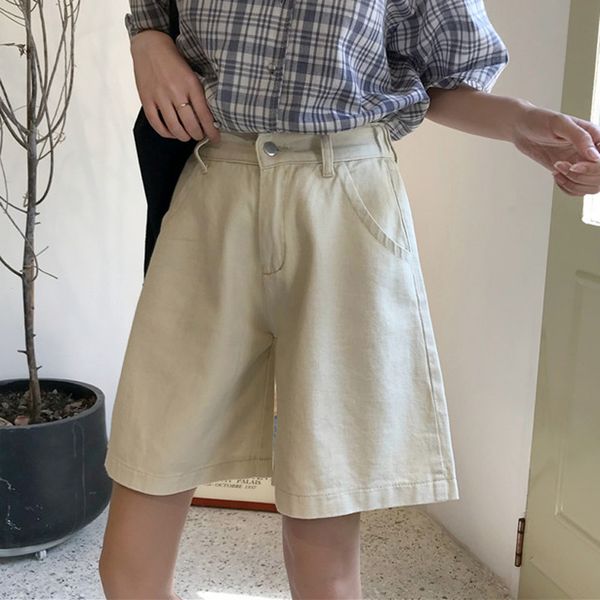 

japanese style summer women denim shorts loose new korean high waist jeans pockets casual harajuku black wide leg shorts, White;black