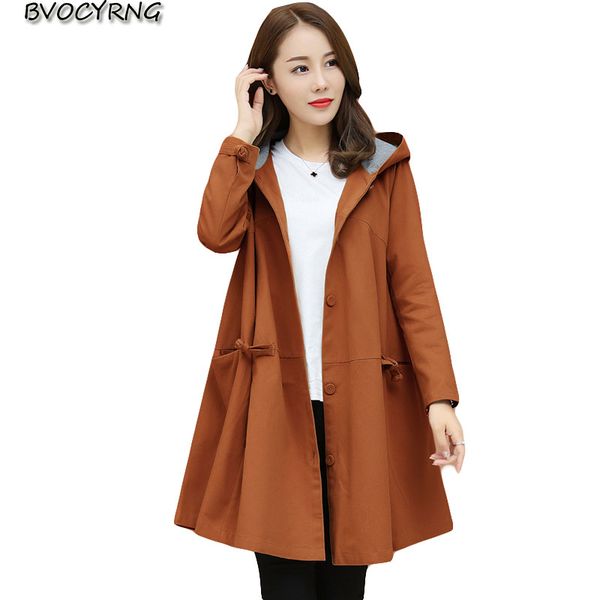 

fashion plus size windbreaker women's medium length 2020 new spring autumn korean loose parka female hooded ladies coat, Tan;black