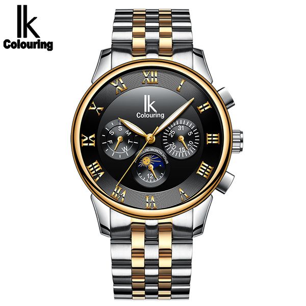 

ik colouring watch men skeleton mechanical automatic watches stainless steel strap relogio masculino man wristwatch, Slivery;brown