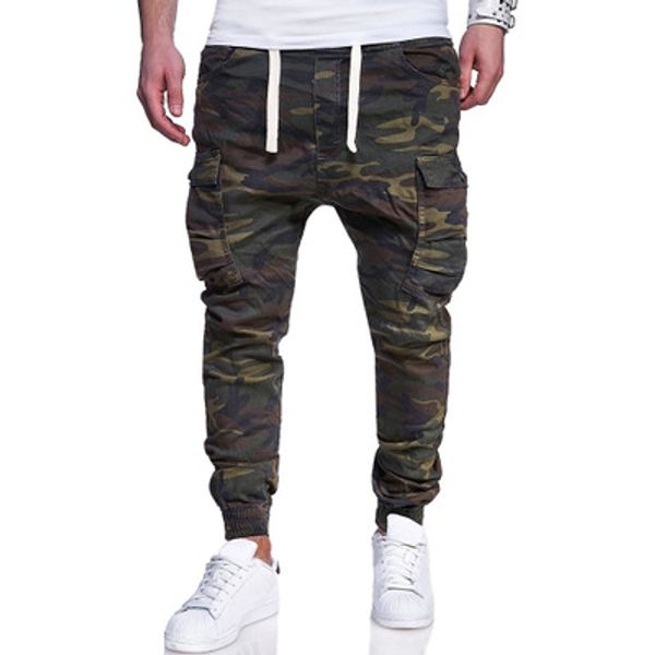 

2019 new large size men's fashion camouflage printed tether belt casual feet pants male streetwear trousers, Blue