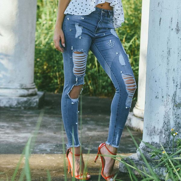 

новое прибытие женские тощие джинсы женские сексуальные тонкие брюки женщин высокой талией стыковой лифтовые джинсовые брюки мода натяжные б, Blue