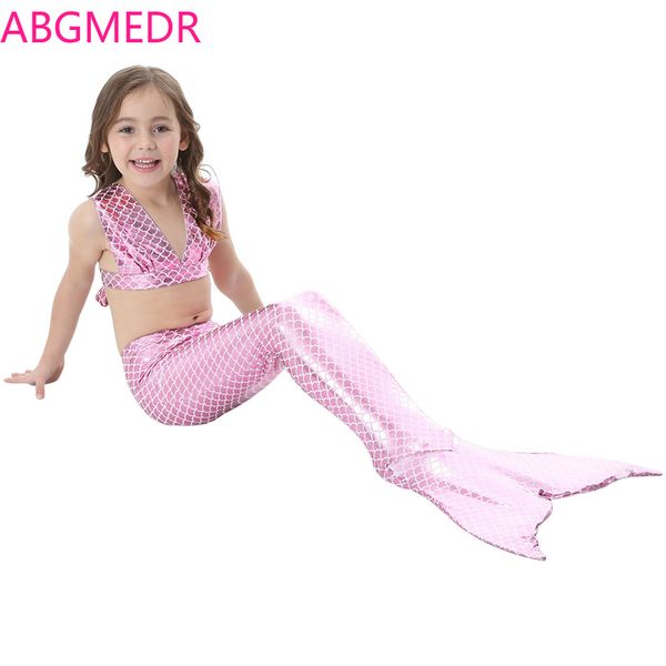 

little mermaid swimwear for girls pink swimsuit kids three piece sets girls ariel cosplay costume children swim clothing girl