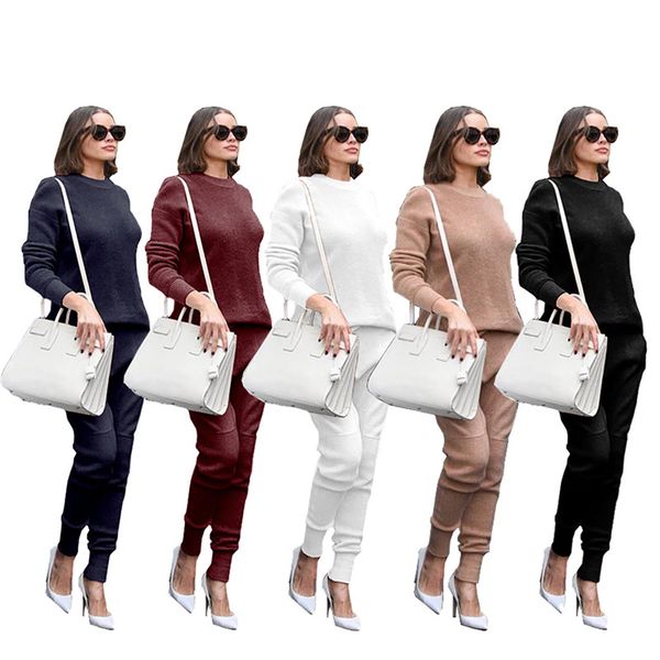 

Winter Womens 2PCS Sets Plus Size Loose O Neck Long Sleeve Ladies Two Piece Pants Casual Womens Solid Color Sports Suits
