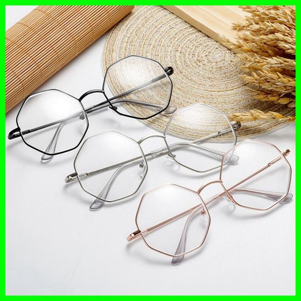 

new trend metal glasses frame plain glass spectacles art retro personality octagonal polygon plain glasses lady fashion beauty accossories