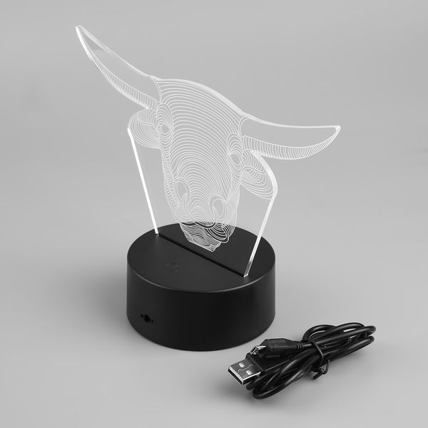 

3d cow head changable colors led nightlight pmma illusion lamp touch button