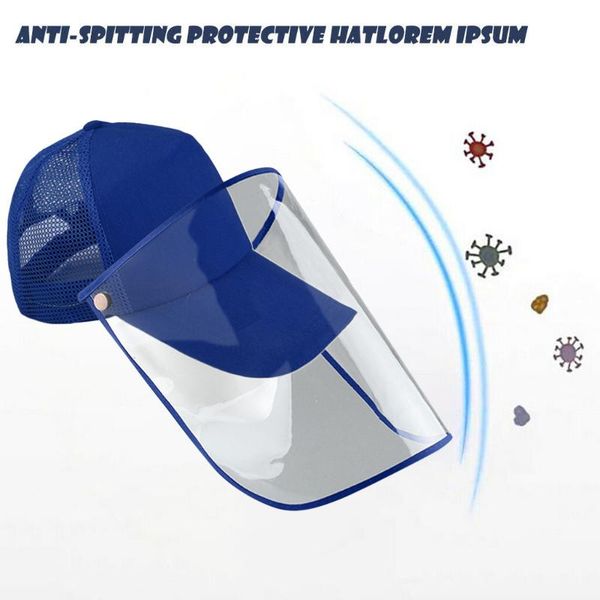 

cap with transparent protective mask removable dust-proof sunscreen and anti-fog mask solid color cap #3, Blue;gray