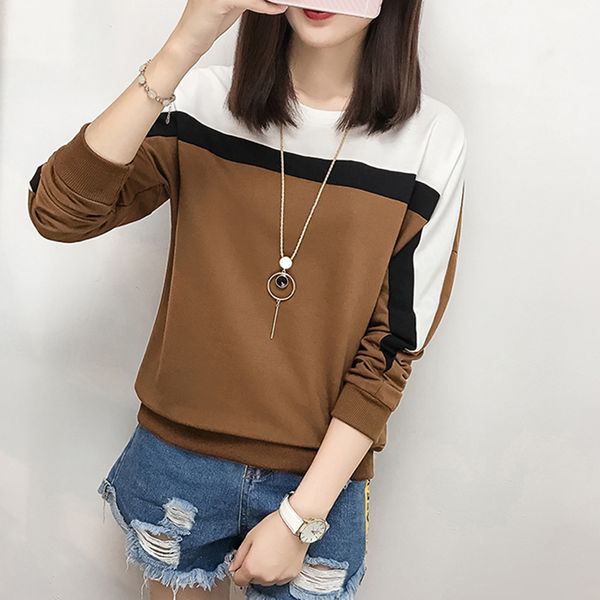 

patchwork hit color t shirt women t-shirts 2018 winter long sleeve casual clothes woman loose camiseta mujer vetement femme v200411, White