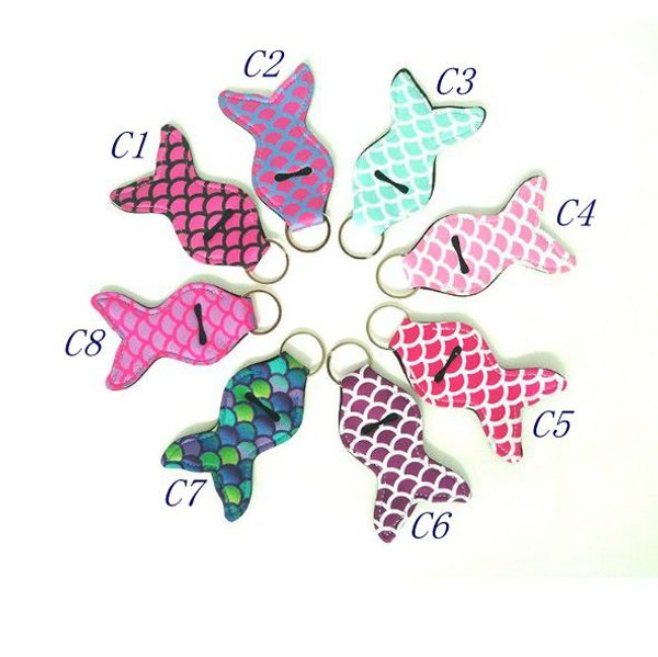 

new mermaid tail neoprene lipstick holder keychain chapstick key chain holder lip balm vibrant prints key chain holder