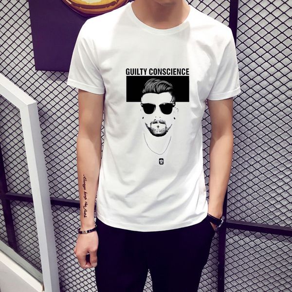 

mens designer short sleeve t-shirt clothes half sleeve t-shirt shirt trend handsome base shirt, White;black