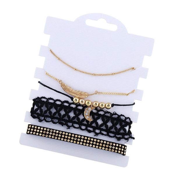 

5pcs women bracelet set lace simple moon pattern alloy bracelets set suit bracelet femme for women drop shipping, Black