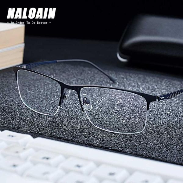 

naloain prescription glasses frame ultralight half square myopia optical eyeglasses alloy frame clear lens for men women, Black
