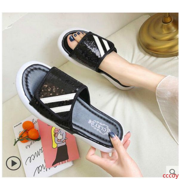 

сандалии и тапочки женской летней одежда 2019 новых модули прилива диких чистых красных блестки тапочек студентки вскользь пляж обувь