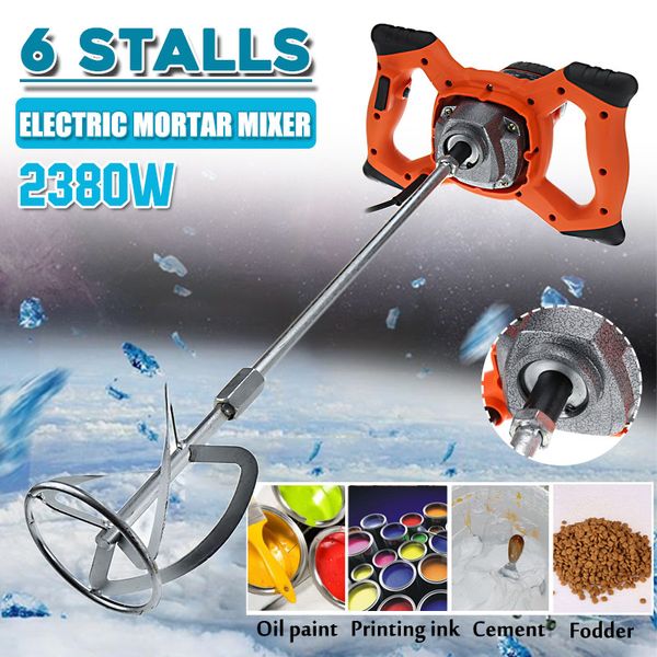 

doersupp 220v 2380w dual high low gear 6 speed handheld paint cement grout electric mortar mixer putty mixing machine
