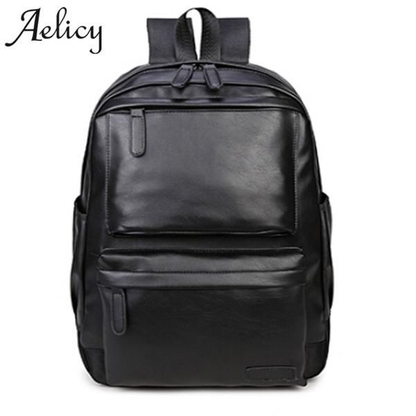 

aelicy business casual backpacks travel bag black pu leather men's fashion shoulder bags teenage backpack men casual