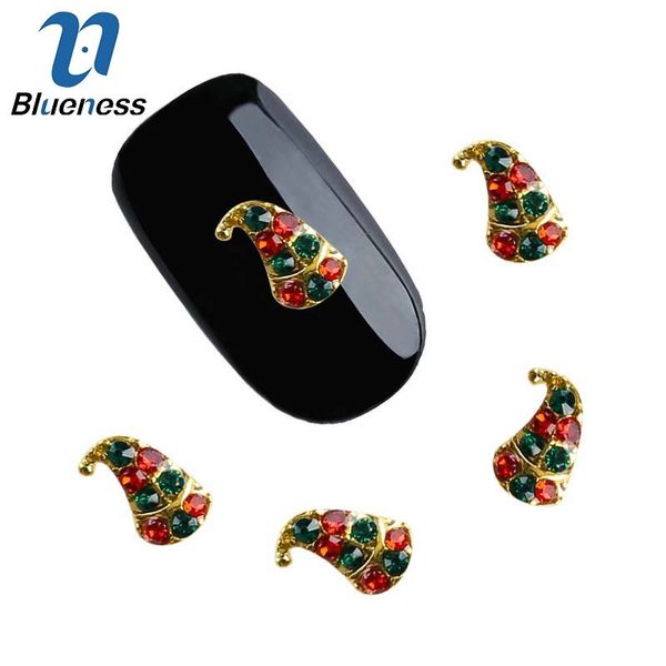 

blueness 10pcs/lot 3d glitter long christmas hat alloy nail art colorful diamonds pearl jewelry rhinestone nail tips decoration, Silver;gold