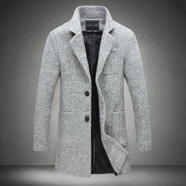

2017 new long trench coat men brand clothing winter fashion mens overcoat 40% wool thick grey trench coat male jacket plus -5xl, Tan;black