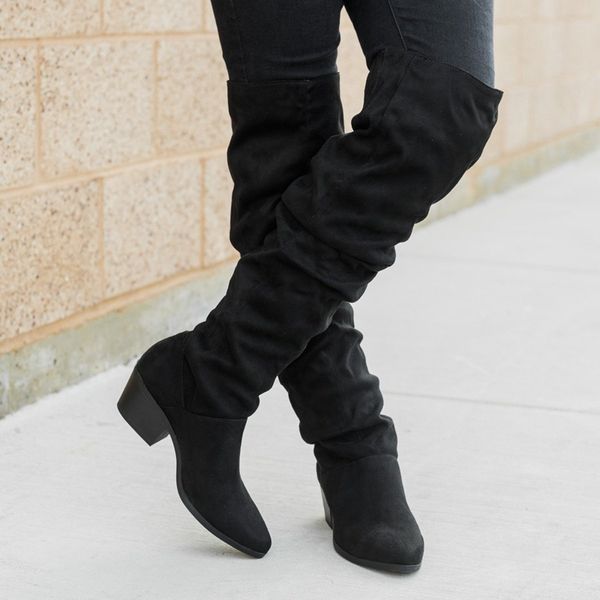 

sfit 2019 women snow boots women's fashion winter thigh high shoes woman slim boots over the knee high suede mujer, Black