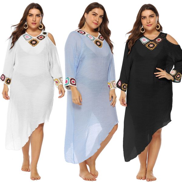 

swimsuit cover up beach dress cape for women' swimwear large size women irregular single shouldered neck crochet stitching long, Blue;gray